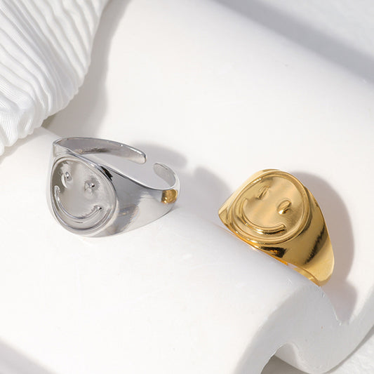 Anello Minimalista Regolabile a Forma di Sorriso in Acciaio al Titanio per Uomo e Donna con Finitura Placcata