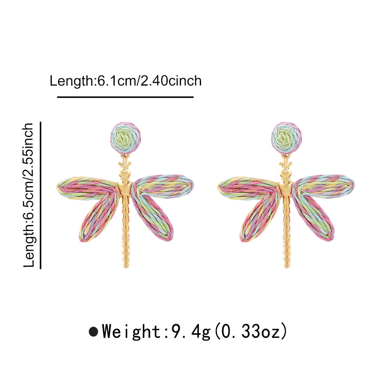 Vacation Style Handwoven Raffia Dragonfly Earrings for Women Alloy and Raffia Lightweight Bohemian-Inspired Fashion Earrings