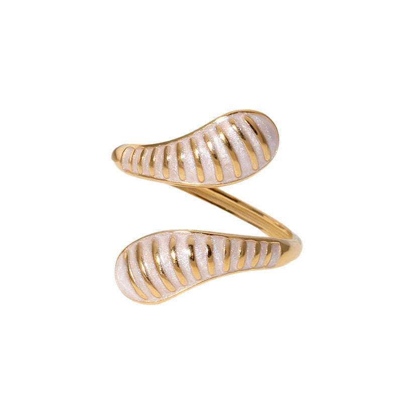 Vintage Drip-Shaped Open Ring in Stainless Steel with Plating Finish for Women