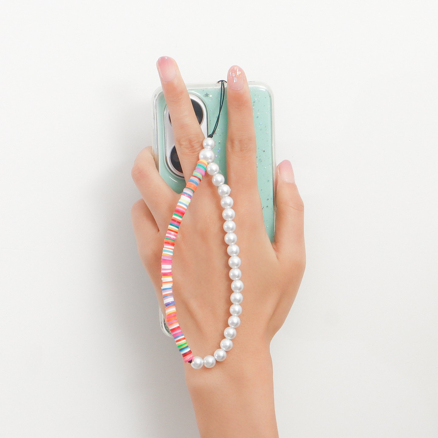 Bohemian Sweet Colorful Resin Imitation Pearl Alloy Phone Chain