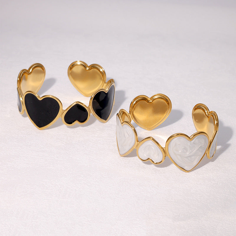 Bracciale da donna in acciaio inossidabile placcato oro 18 carati con smalto a cuore, lusso minimalista