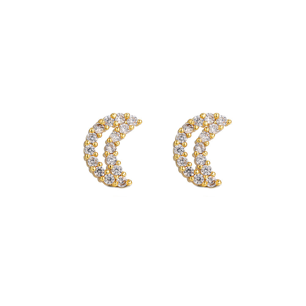 Geometric Triangle Star Moon Brass Cubic Zirconia Plated Stud Earrings for Women