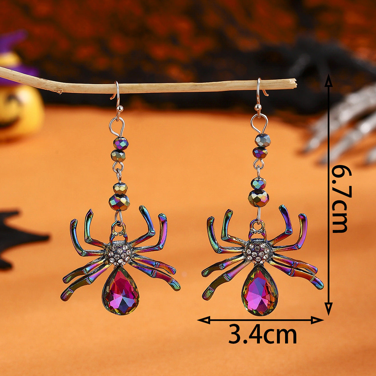 Pendientes de aleación con forma de araña, a la moda, para mujer, con acabado chapado y pernos de acero inoxidable