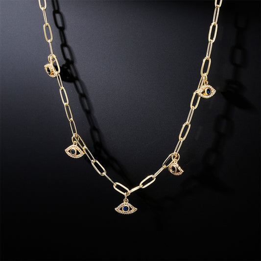 Geometric Gold Plated Brass Evil Eye Pendant Necklace for Women