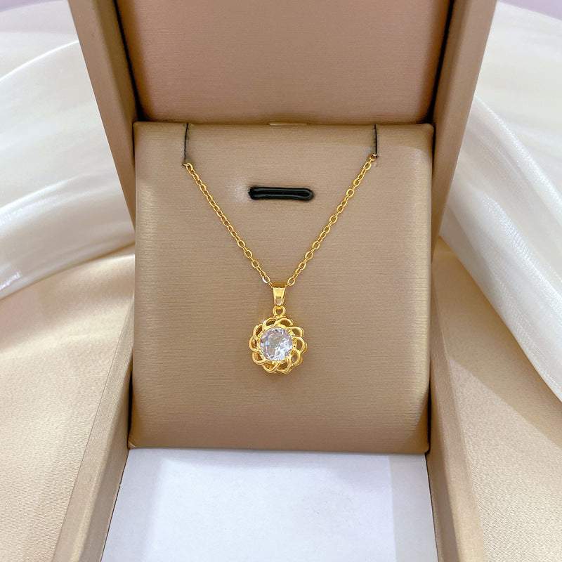 Collana con ciondolo a luna geometrica minimalista da donna e uomo, catena con locket in acciaio inossidabile con inserti in zirconia cubica
