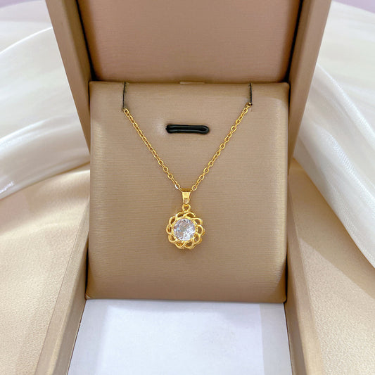 Collana con ciondolo a luna geometrica minimalista da donna e uomo, catena con locket in acciaio inossidabile con inserti in zirconia cubica