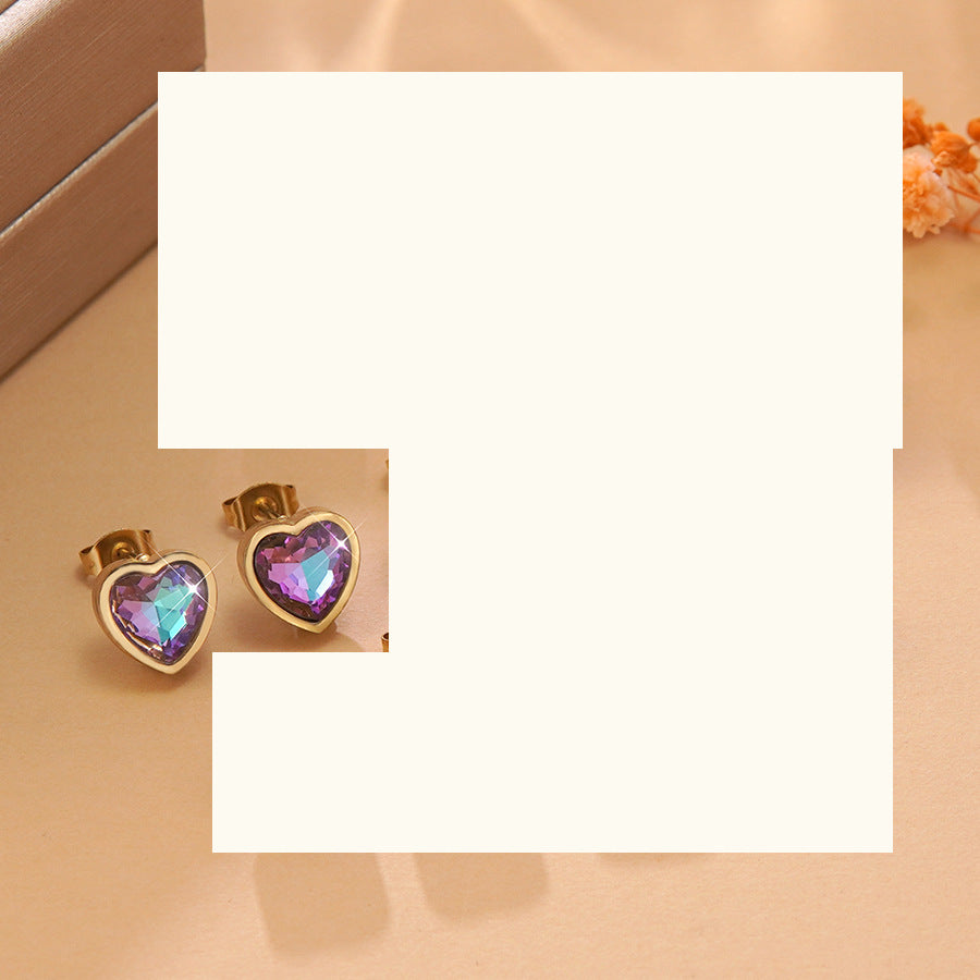 Elegant Gold Plated Stainless Steel Heart Cubic Zirconia Stud Earrings