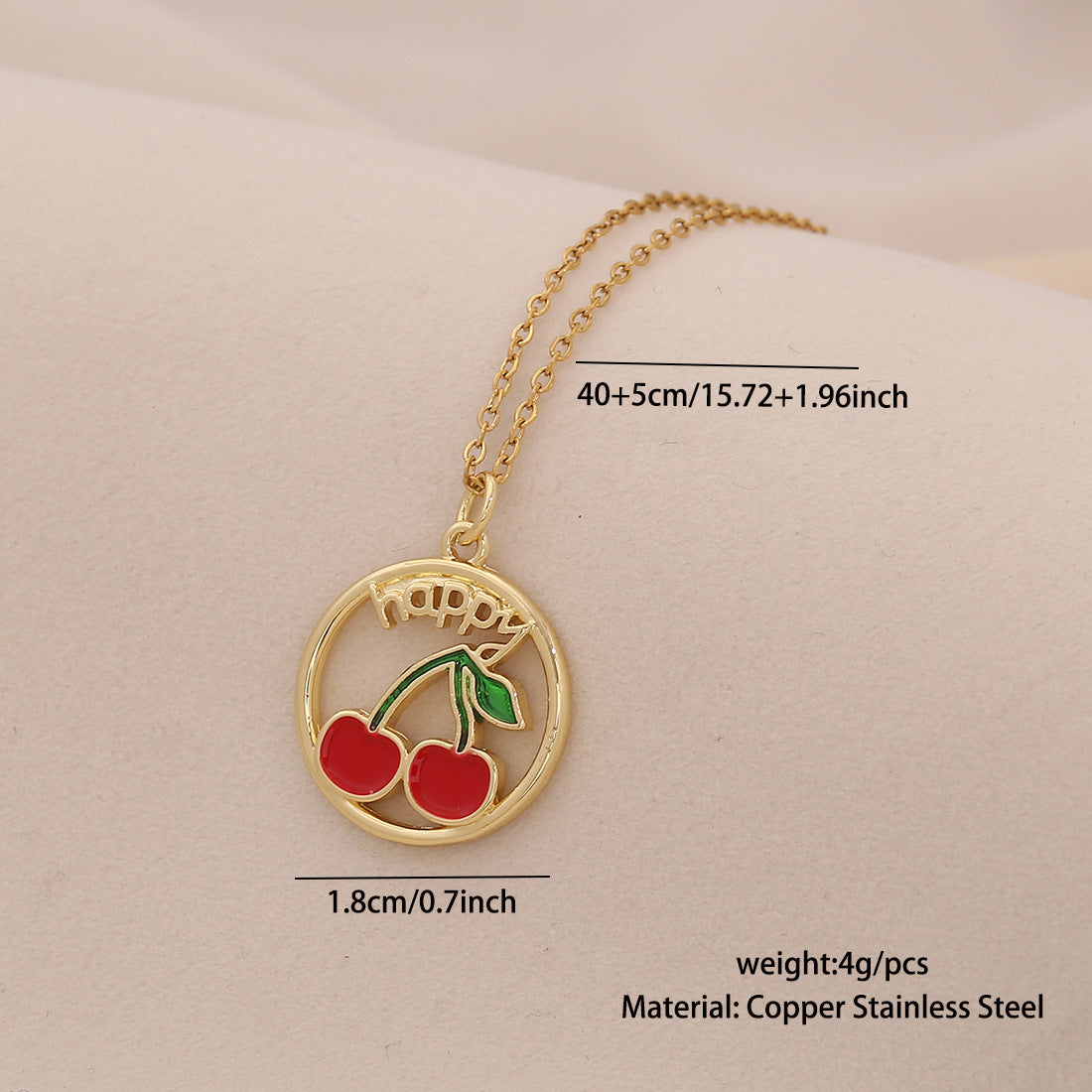 Bonito Collar Colgante de Fresa y Cereza para Mujer, Cadena en O de Acero Inoxidable con Acabado Esmaltado, Collar con Medallón en Forma de Fruta
