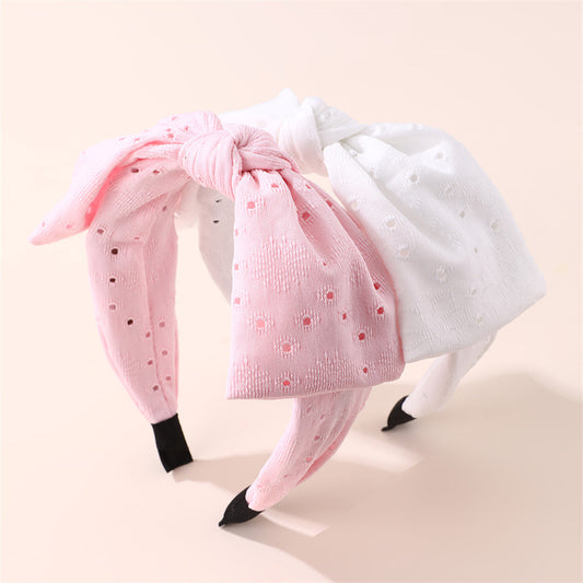 Cute Children's Hairband Set with Bow Shape Embroidered Floral Pattern Fabric Headband for Girls Aged 6 to 10 Years
