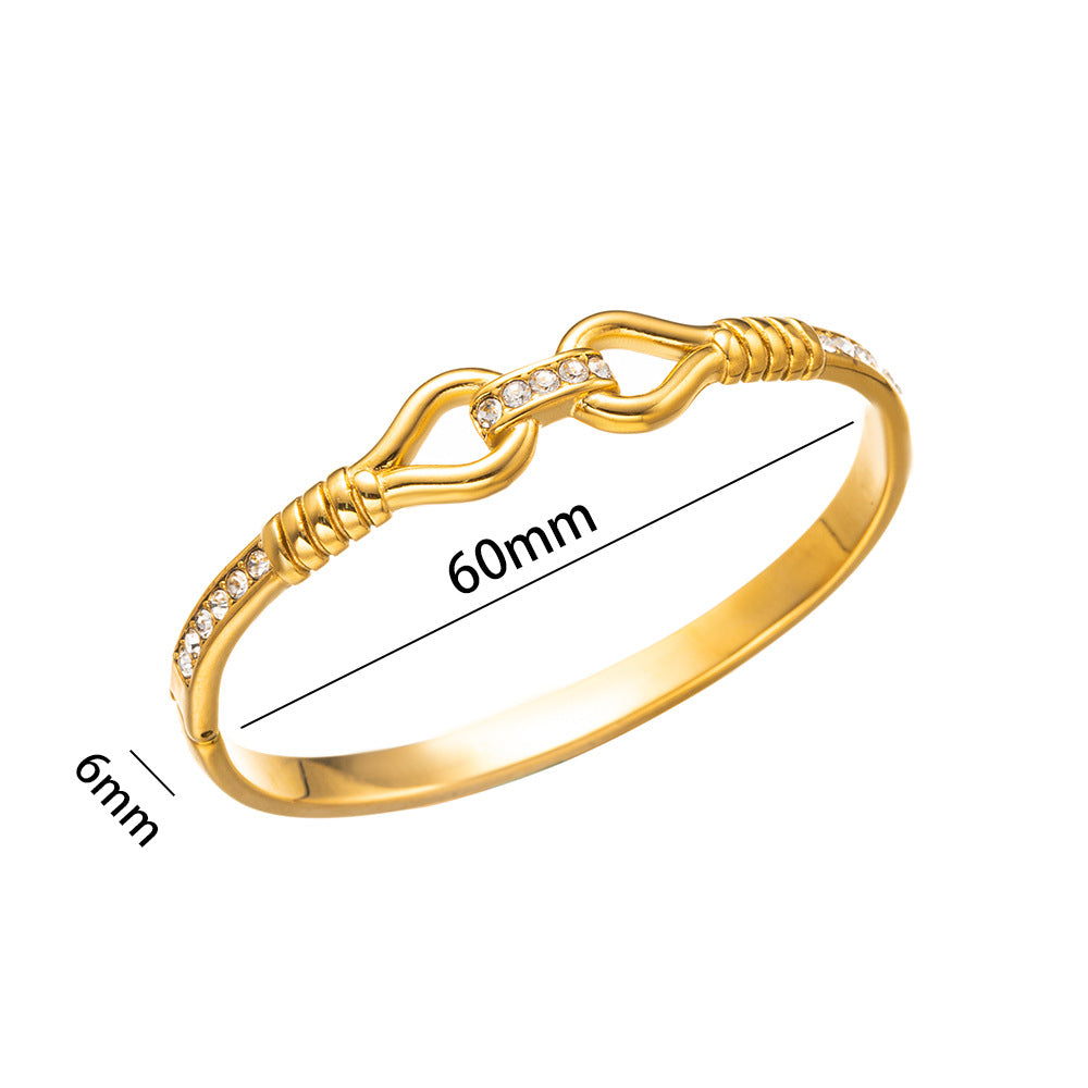 Bracciale Minimalista in Acciaio Inossidabile da Donna con Placcatura in Acciaio al Titanio e Intarsio di Strass a Forma Geometrica Ovale