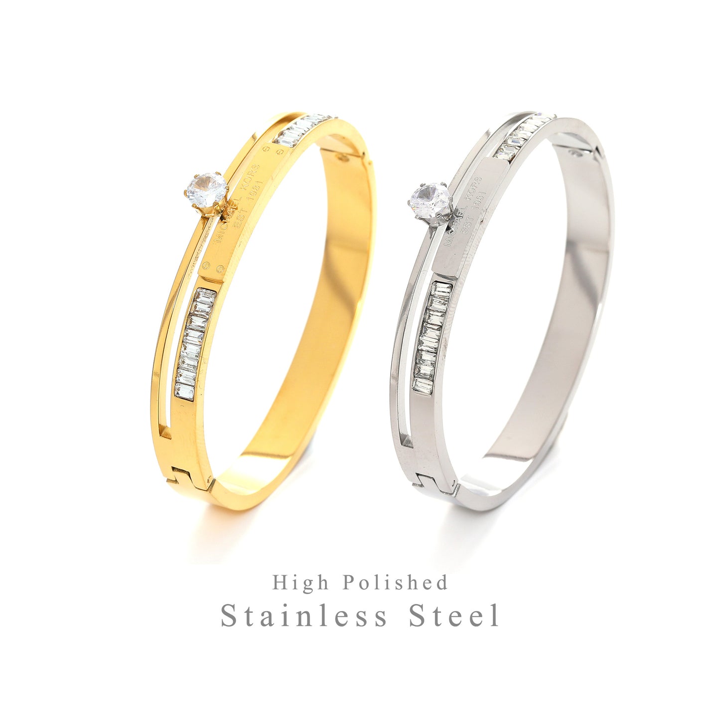 Minimalist Rose Gold Plated Titanium Steel Bracelet with Double Row Zircon and Star Accent for Women