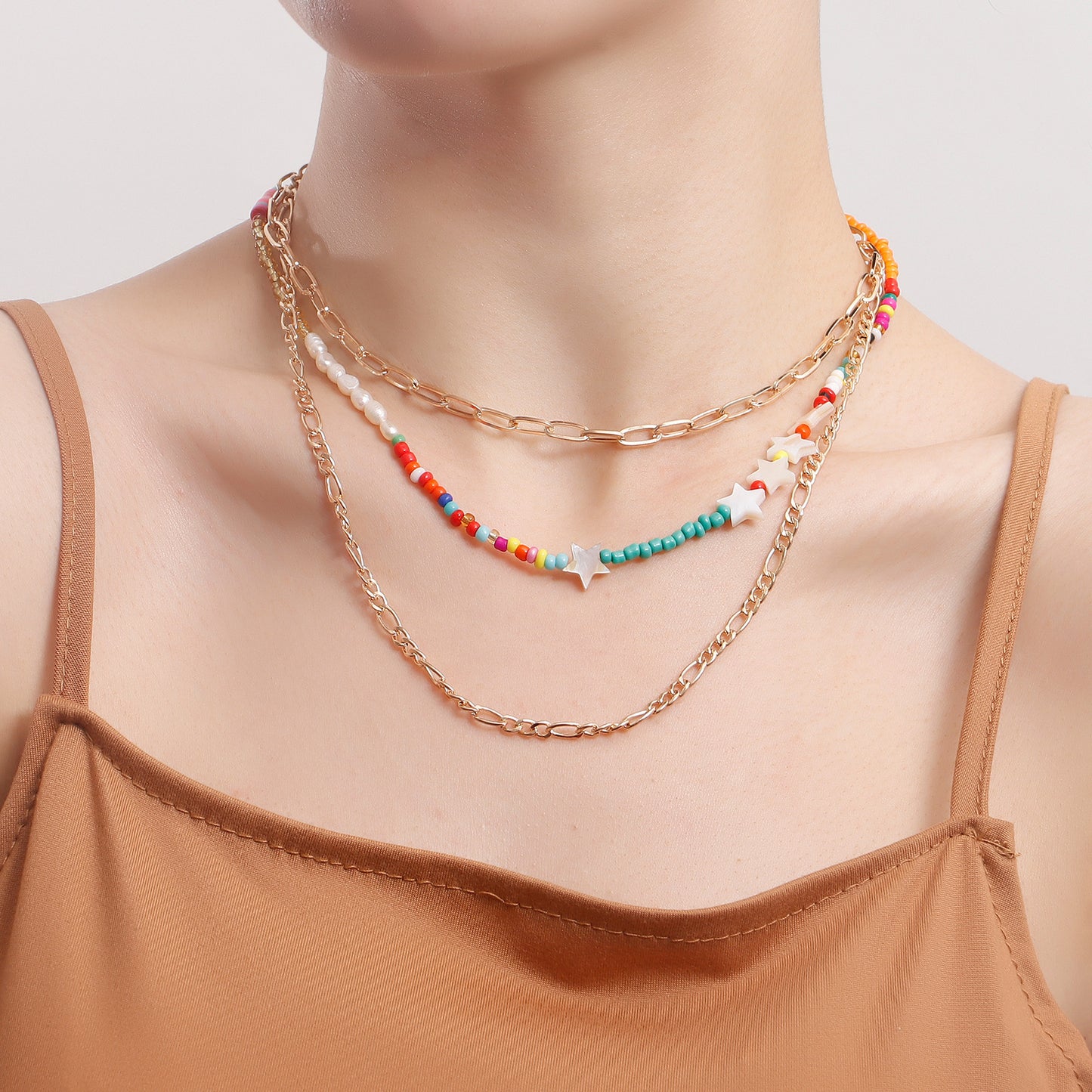 Bohemian Multilayer Colorful Beaded Star Necklace in Alloy with Plated Finish