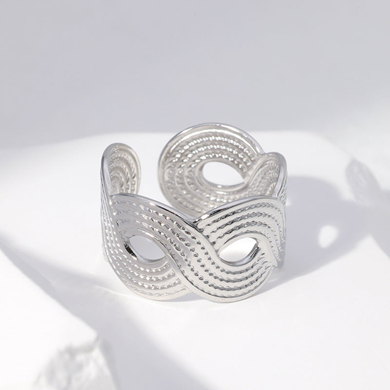 Anello Aperto Minimalista in Acciaio Inossidabile Geometrico da Donna con Finitura Placcata e Design a Linea Pulita