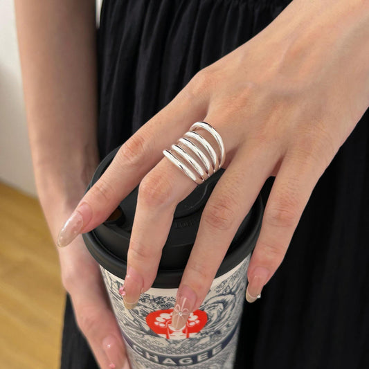 Minimalist Geometric Round S925 Sterling Silver Ring with Plated Finish for Women
