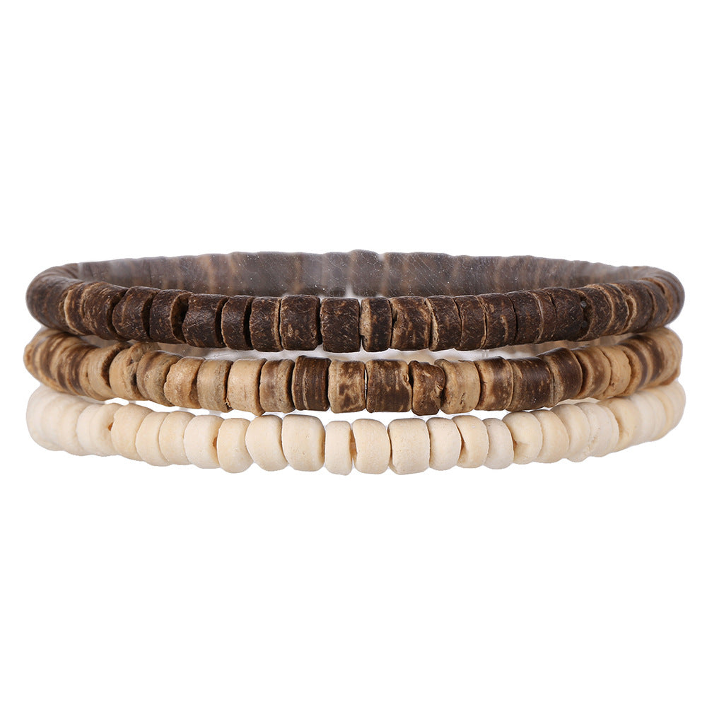 Casual Round Wood Beaded Elastic Bracelet DIY Charm Bar Set
