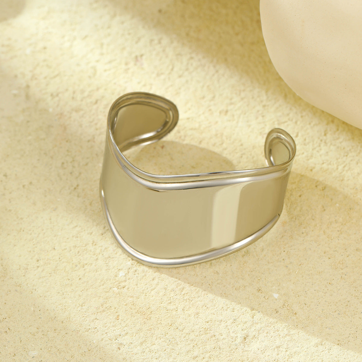 Minimalist Geometric Stainless Steel Wide Cuff Bracelet for Women with Plated Finish