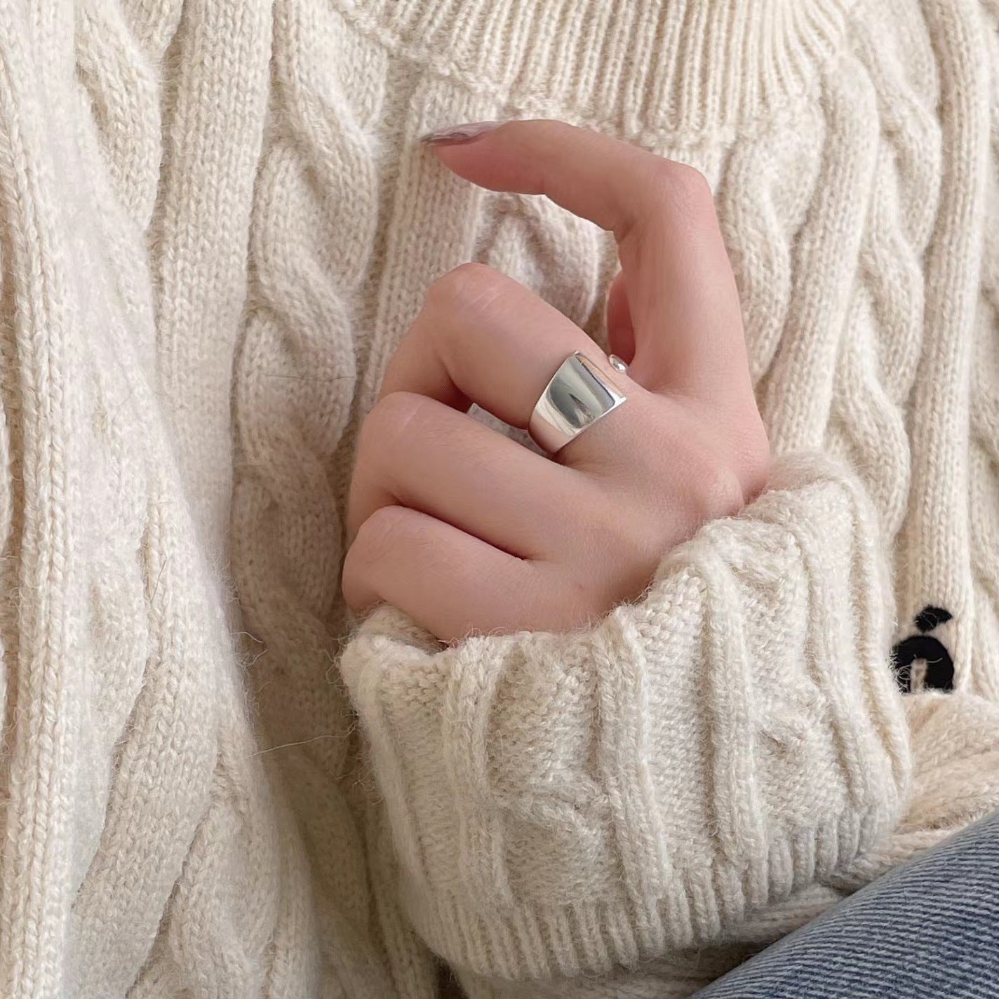 Minimalist Staircase-Shaped 925 Sterling Silver Ring for Women with Folded Design Accent