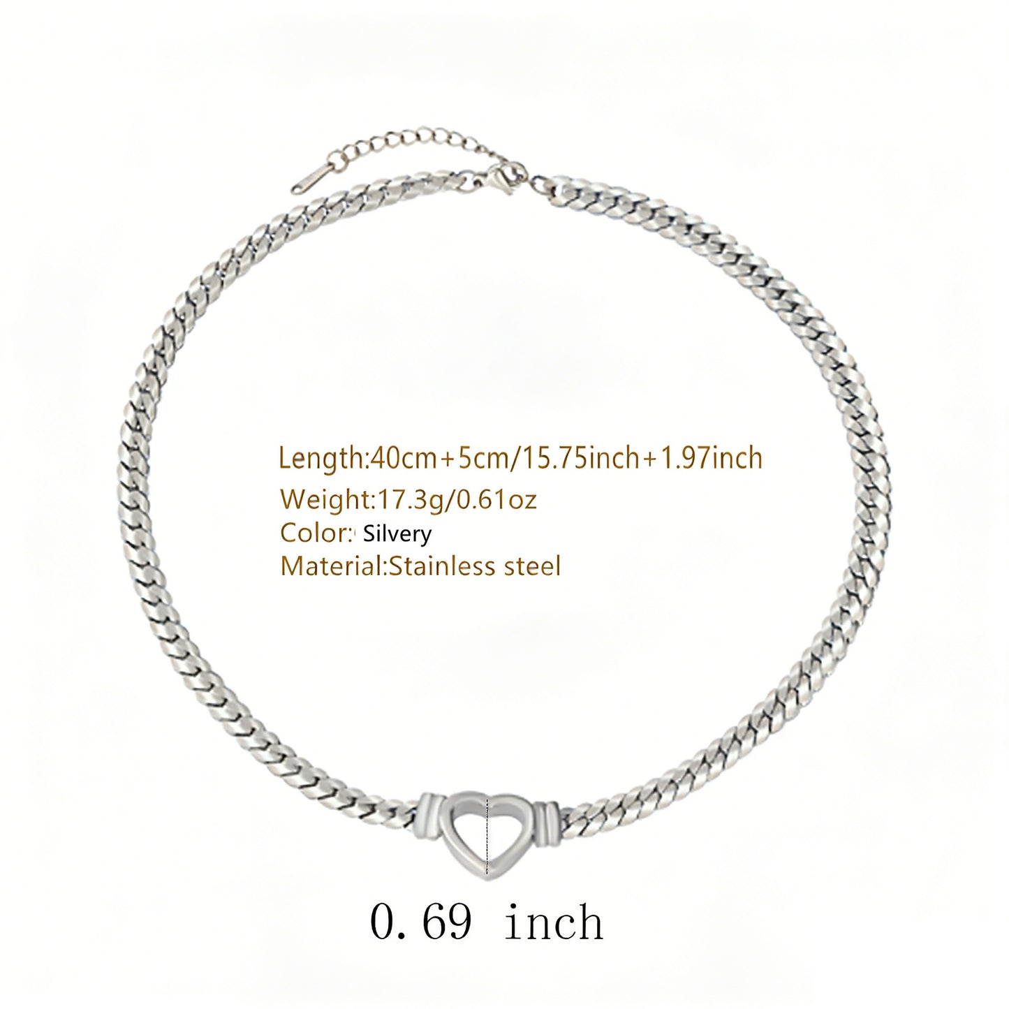 Set collana e bracciale a catena a maglie forate a cuore, minimalistici ed eleganti, in acciaio inossidabile e titanio, placcati, per donna