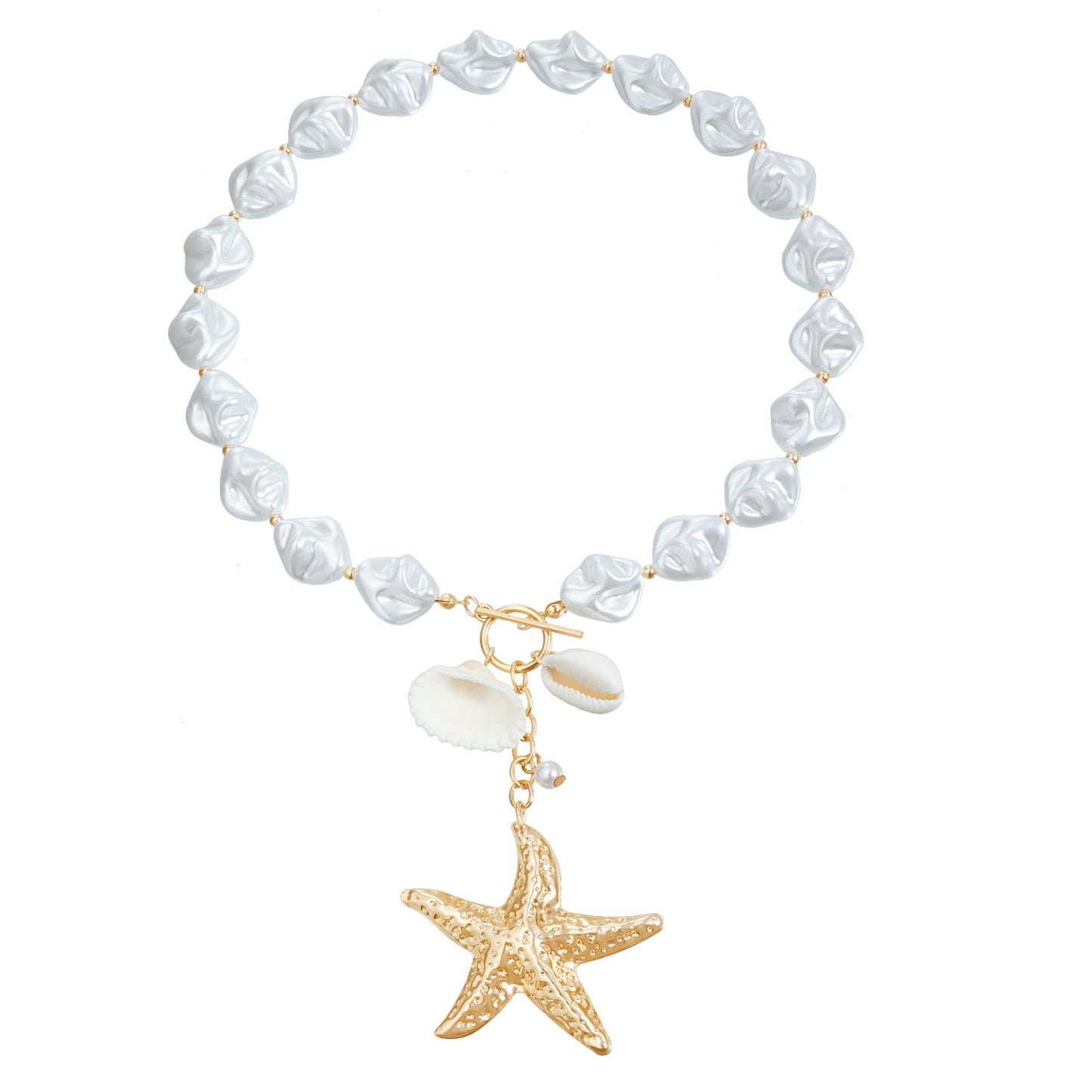 Vintage Baroque Style Starfish Shaped Pendant Necklace for Women with Electroplated Metal Chain and Geometric Design