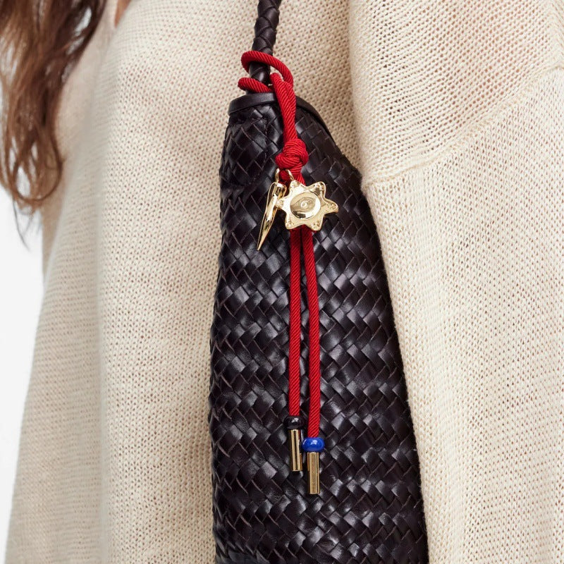 Elegant Plated Stainless Steel Heart Star Floral Bag Charm with Cable Chain