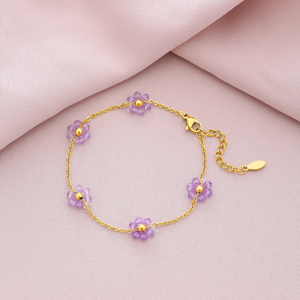 Bracciale alla moda unisex in acciaio al titanio placcato con motivo a petali floreali per abbigliamento casual estivo