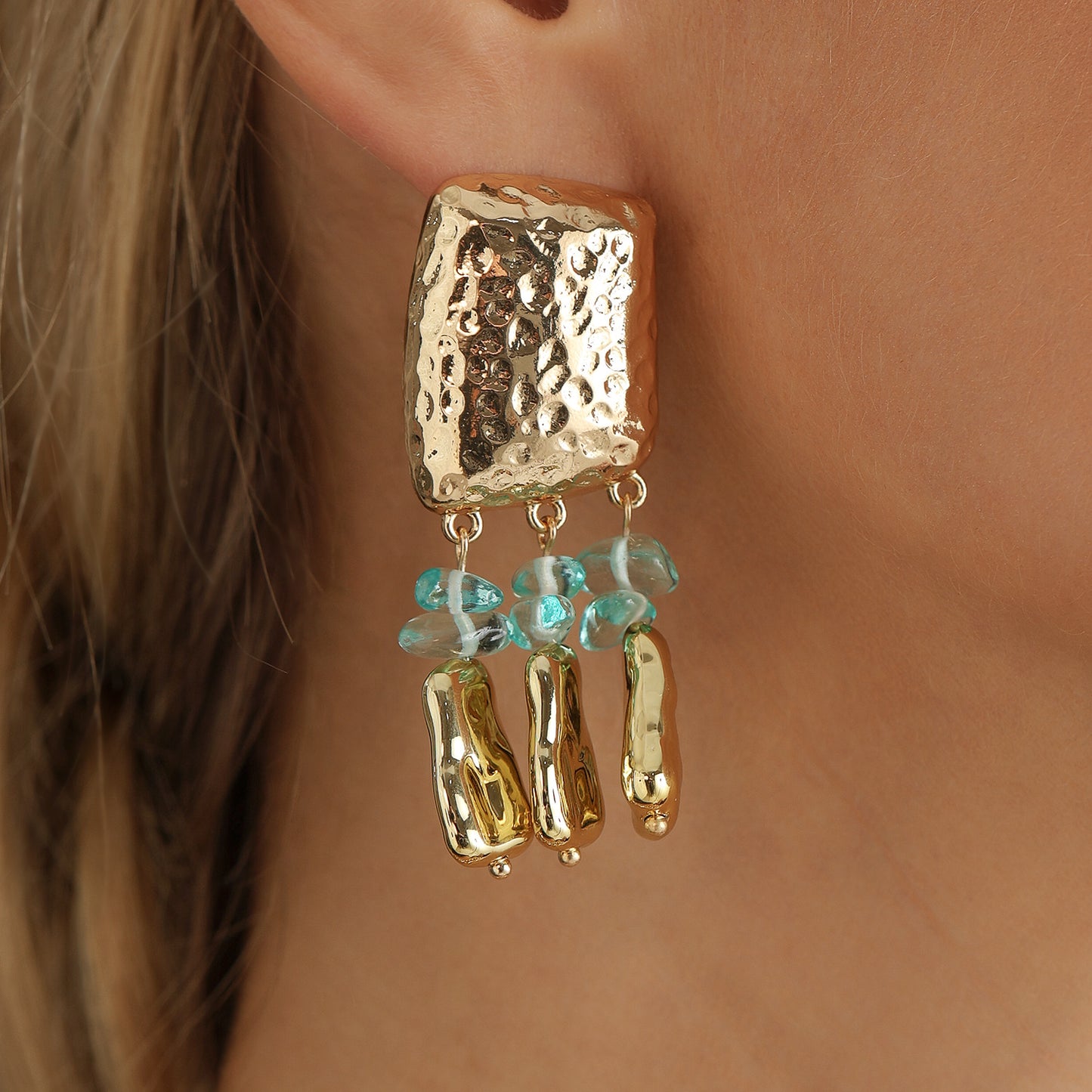 Vintage Geometric Turquoise Inlay Plated Zinc Alloy Stud Earrings for Women