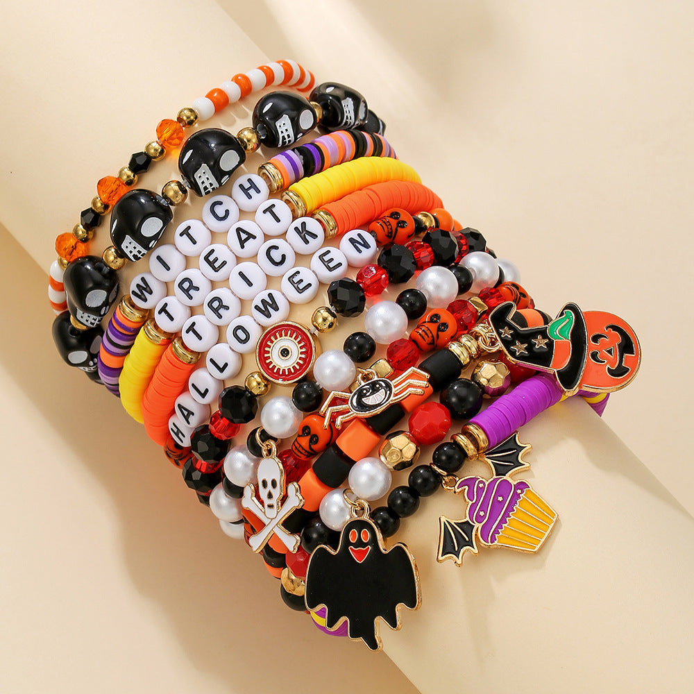 Gothic Punk Plated Alloy Cartoon Spider Bat Skull Charm Bracelet for Women Halloween Gift