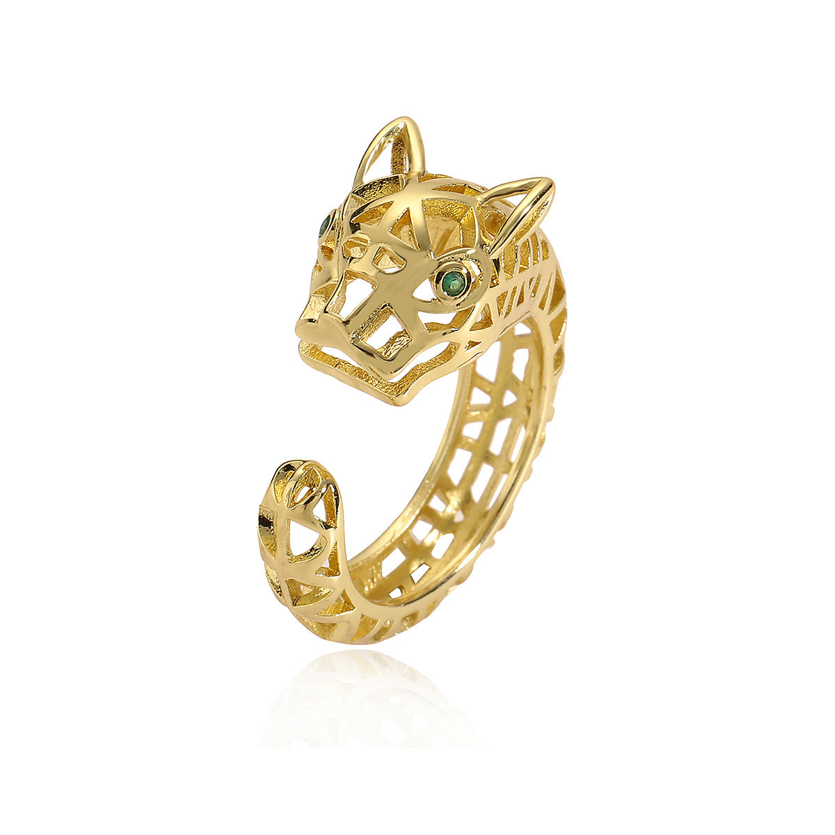 Minimalist Geometric Leopard Hollow-Out Ring for Women in Brass with Gold Plating