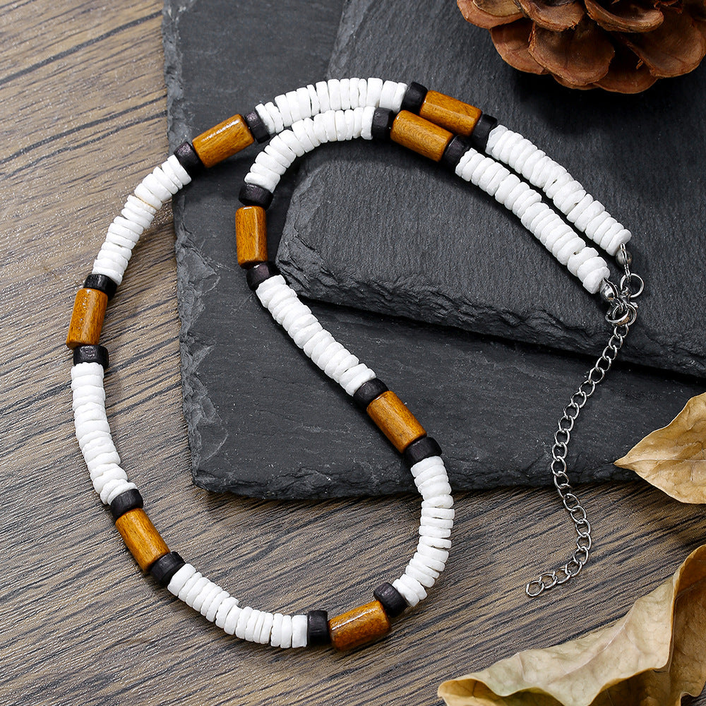 Hip-hop Geometric Wood and Stainless Steel Ball Chain Necklace for Unisex