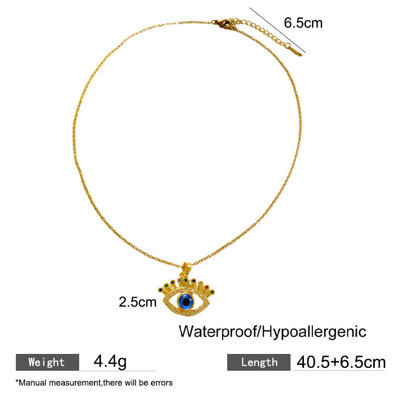 Streetwear Titanium Steel Evil Eye Necklace Plated Cable Chain Unisex Jewelry