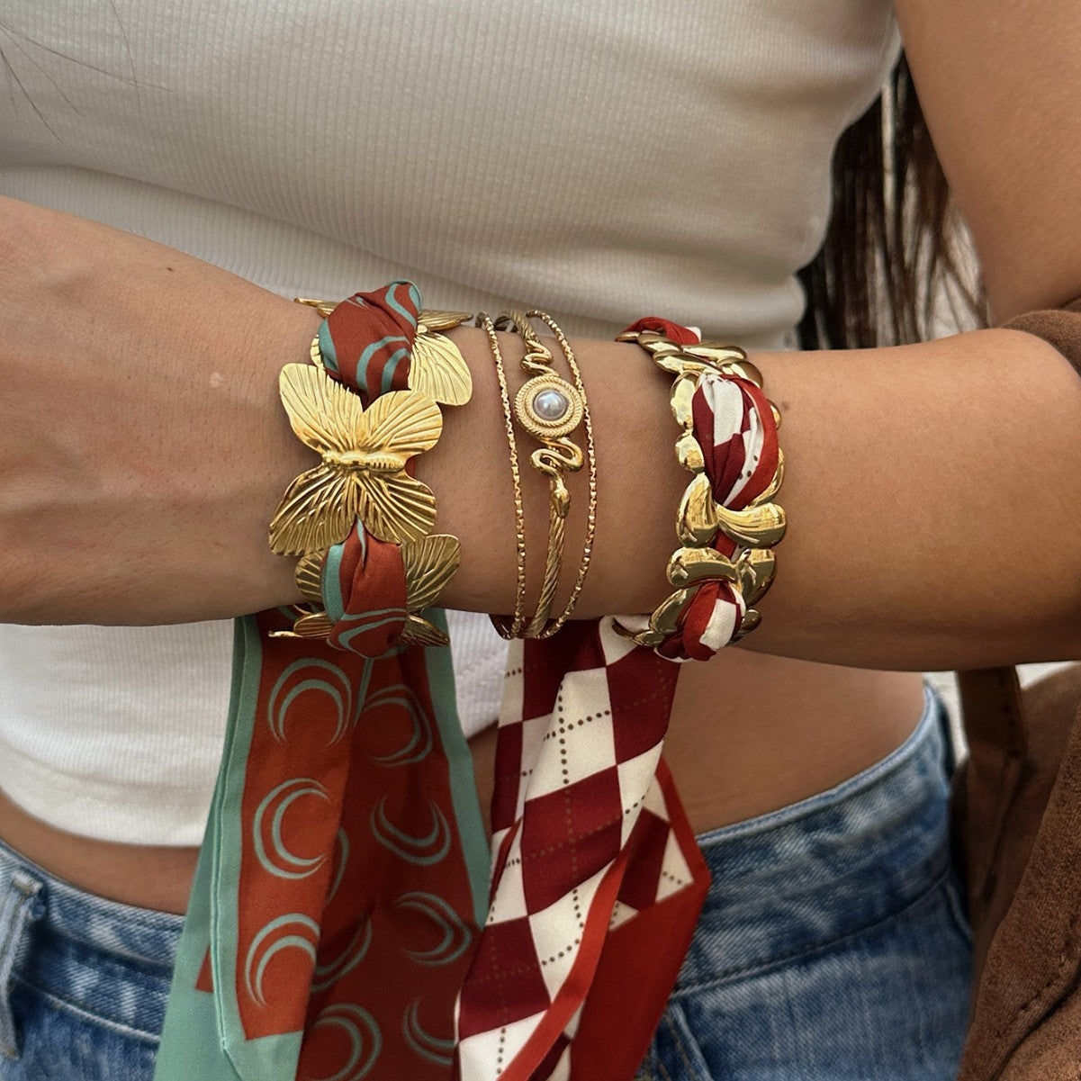 Bohemian Stainless Steel Plated Butterfly Open Cuff Bracelet for Women