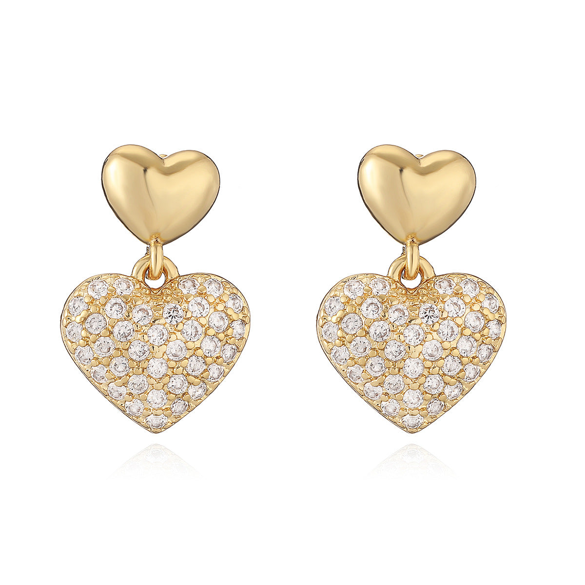 Orecchini vintage minimalisti a forma di cuore in rame placcati oro con zirconi micro-pavé da donna