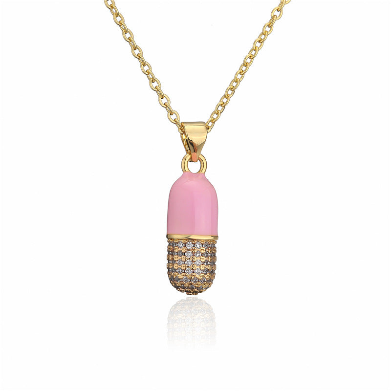Geometric Drip Oil Inlay Brass Pendant Necklace with Cable Chain for Women