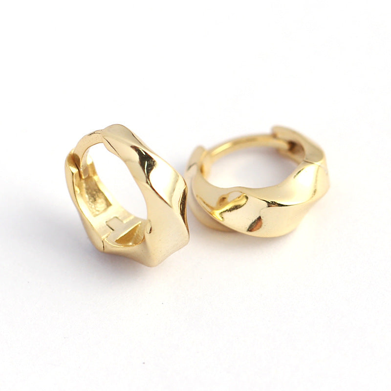 Minimalist Twisted Texture Polished S925 Sterling Silver Ear Cuffs for Women with Irregular Contour Design