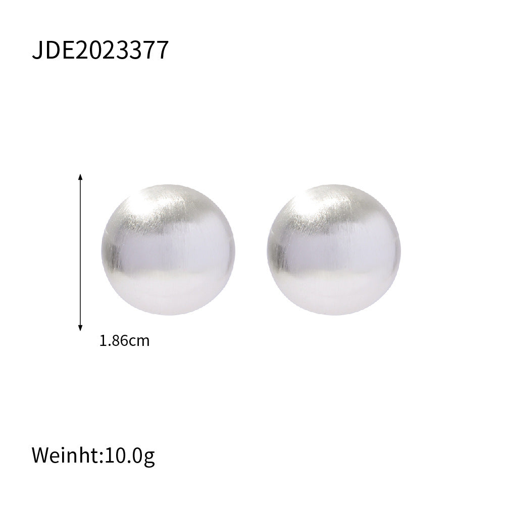 Retro Brushed Gold-Tone Stainless Steel Geometric Stud Earrings for Women with Genuine Pearl Inlay