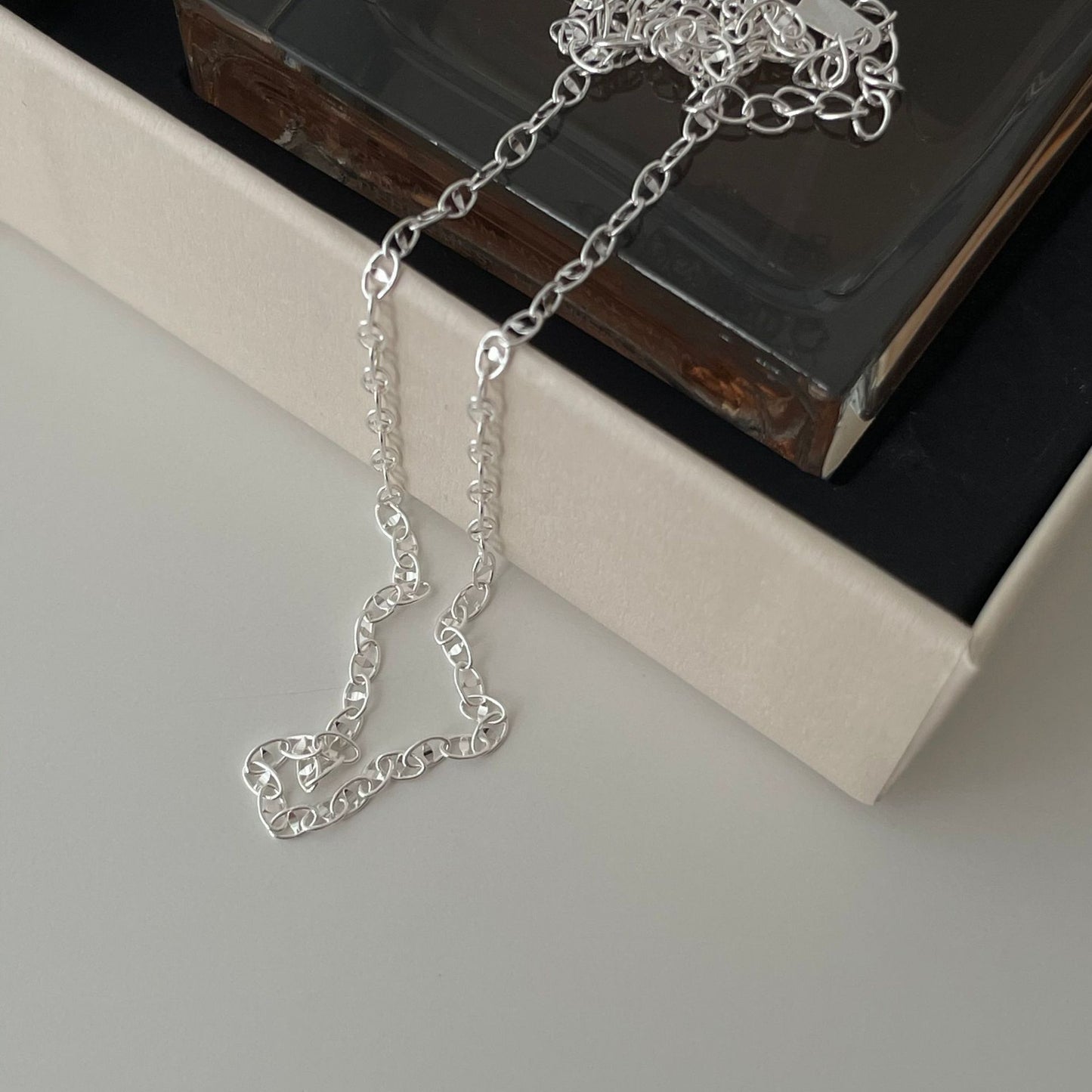 Minimalist Sweet 925 Sterling Silver Geometric Polished Necklace Snake Chain for Women