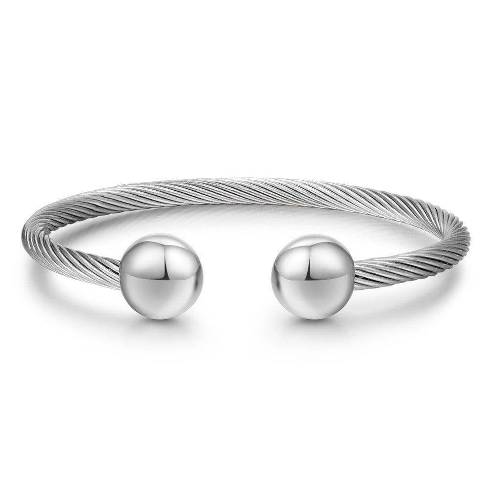 Vintage Streetwear Geometric Round Plated Stainless Steel Twisted Bracelet for Unisex