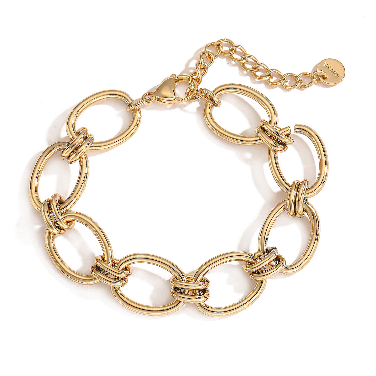 Pulsera de acero inoxidable geométrica minimalista para mujer con baño de oro de 18 quilates y detalles microincrustados