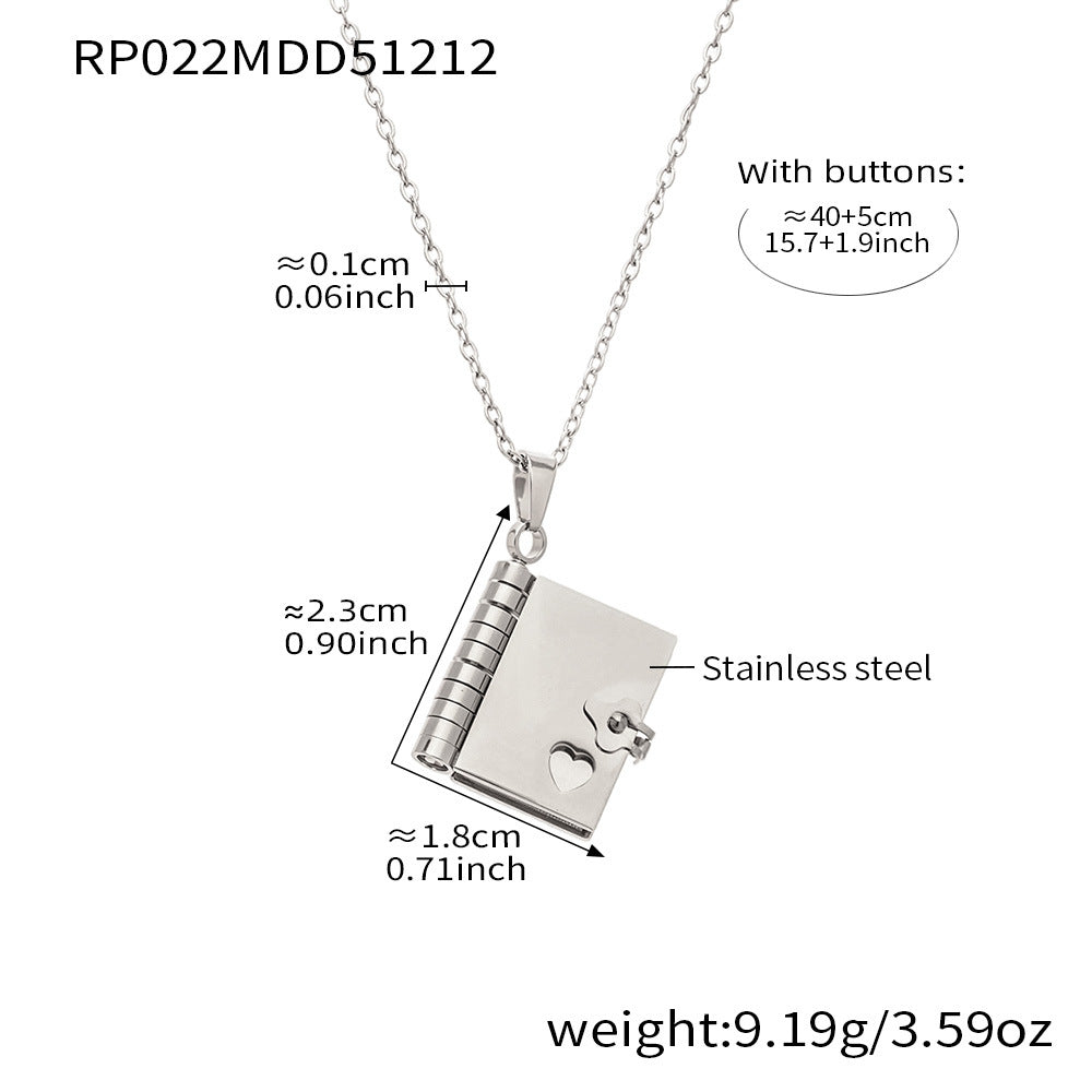 Minimalist 18K Gold Plated Geometric Book Pendant Stainless Steel Necklace for Women