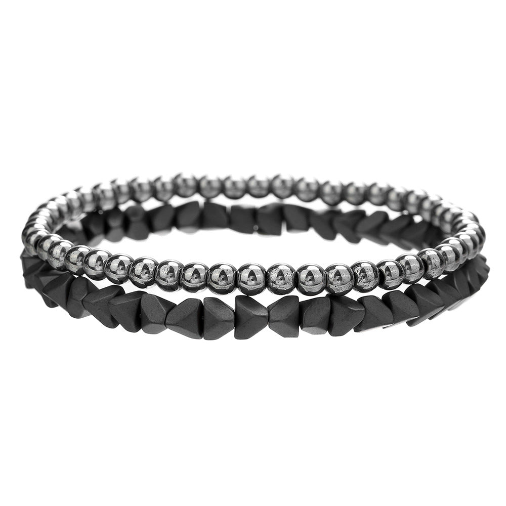 Sweet Punk Geometric Round Hematite Handmade Beaded Bracelet for Unisex