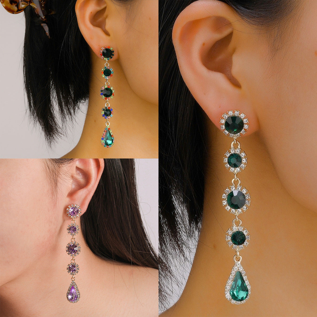 Pendientes colgantes geométricos de estilo barroco vintage con diamantes de imitación para mujer con postes de acero inoxidable