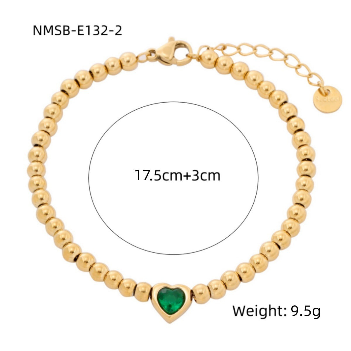 Fashionable Heart-Shaped Rhinestone-Inlaid Titanium Steel Bracelet for Women with 18K Gold-Plated Beads and Vacuum Plating Finish