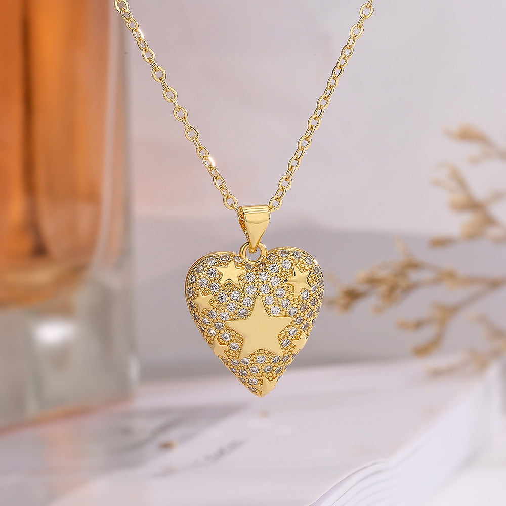 Collana minimalista a forma di cuore in rame placcato oro vero con ciondolo in zircone per donna