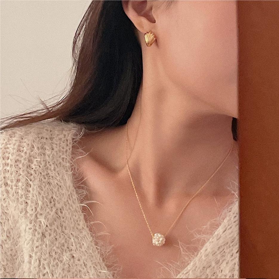 Minimalist Geometric Pearl Necklace in 925 Sterling Silver with Beaded Chain