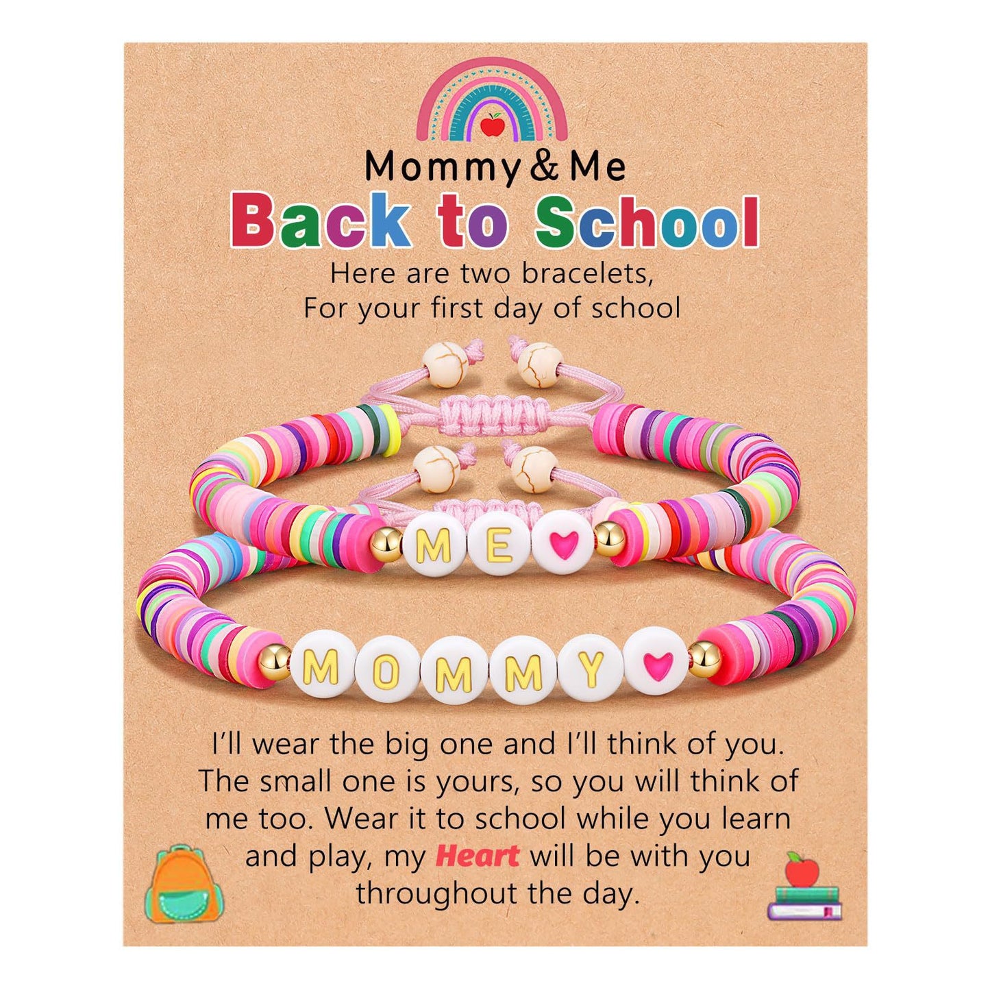 Sweet Geometric Heart Letter Resin Bracelet Set for Kids First Day of School Gift