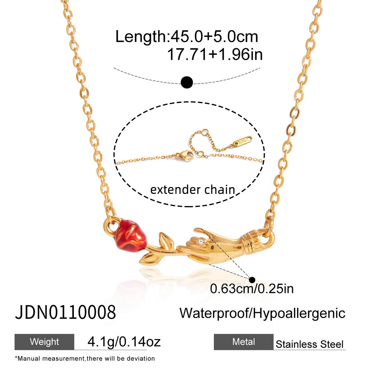 Collana da donna minimalista con pendente geometrico a rosa in acciaio al titanio placcato PVD oro 18 carati