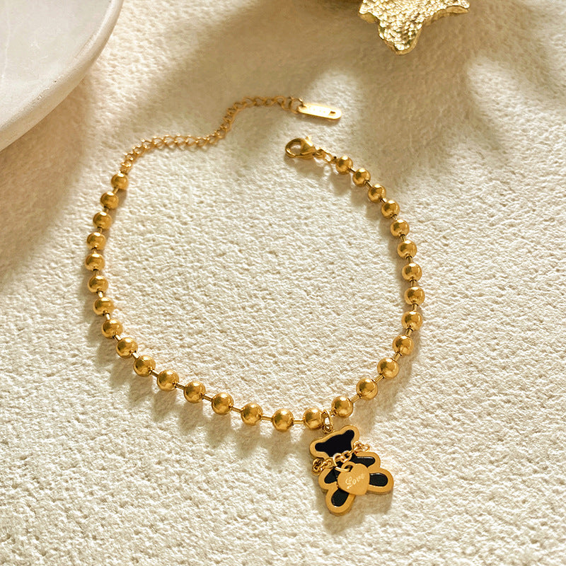 Minimalist Letter Heart Bear Beaded Ball Chain Bracelet Titanium Steel Plated Unisex