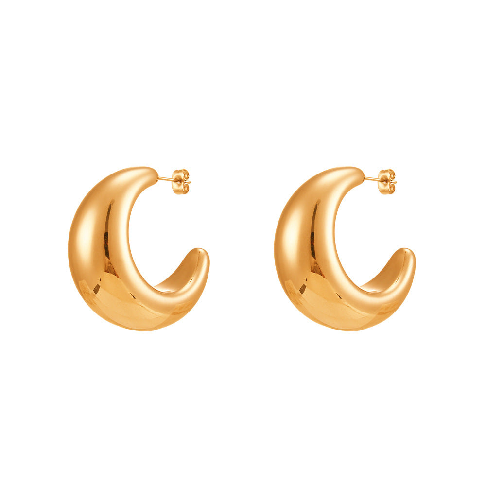 Minimalist Geometric Stainless Steel Hoop Earrings with 18K Gold Plating for Women