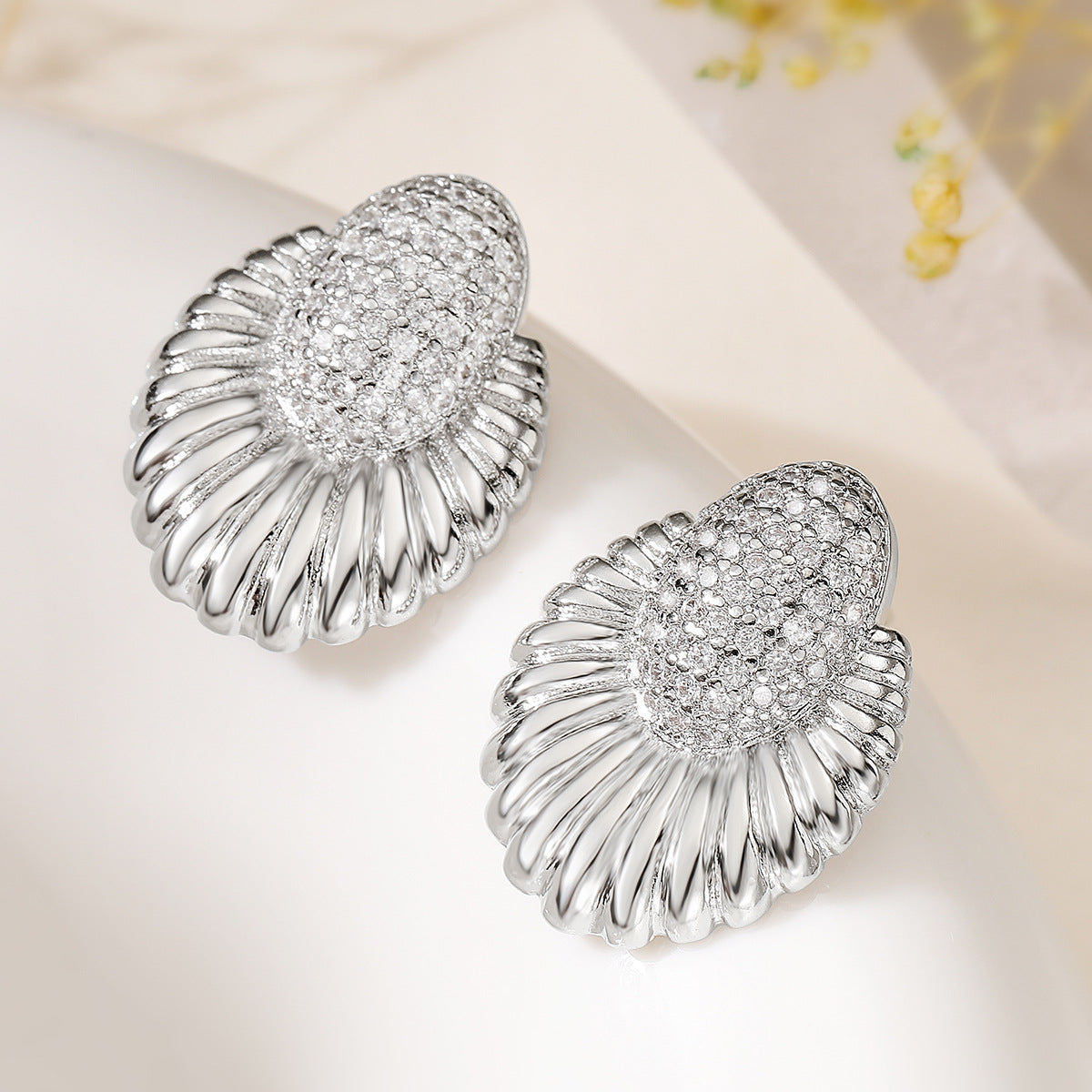 Minimalist Geometric Stud Earrings for Women with Cubic Zirconia Inlay in Copper Plated with 18K Gold Vintage Finish