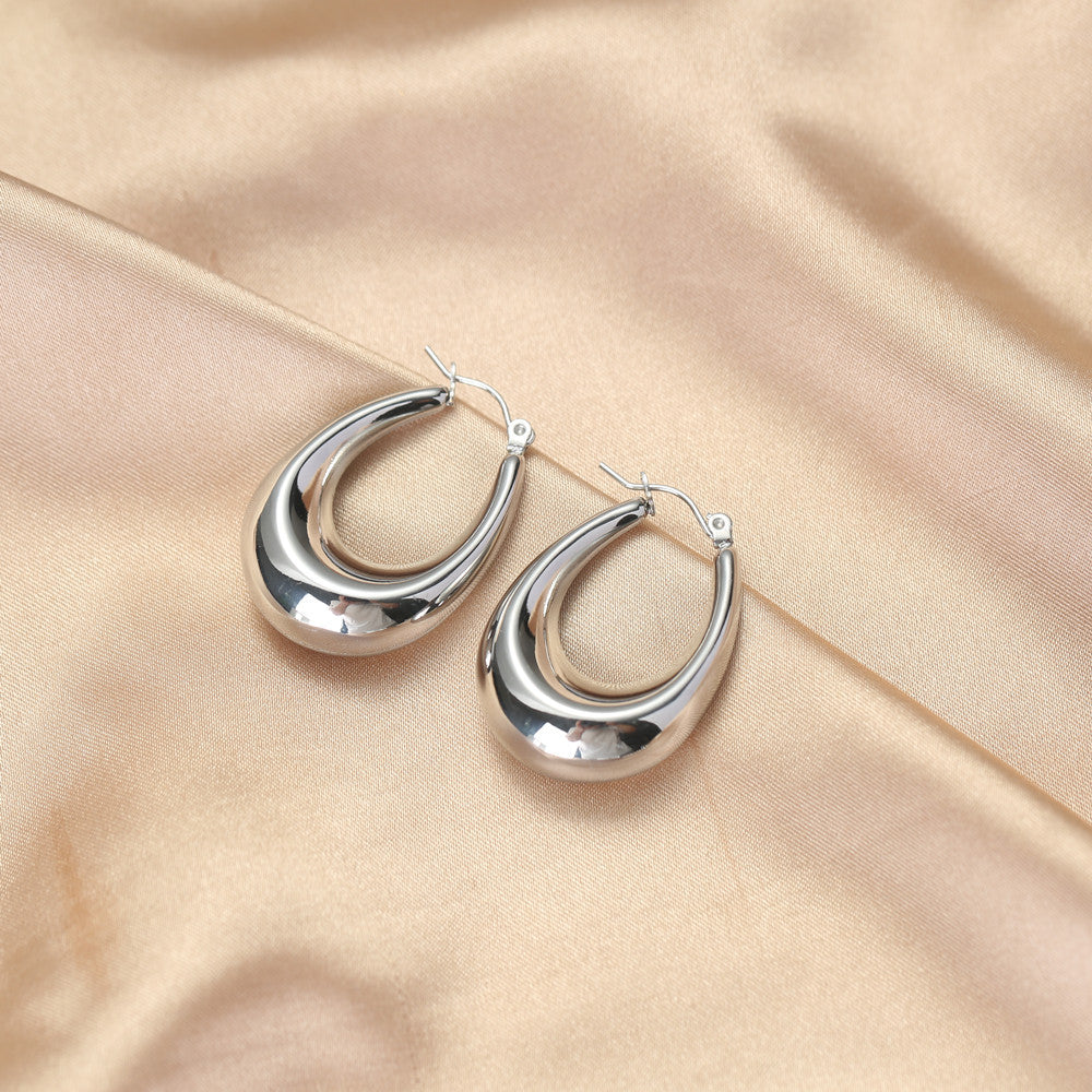 Pendientes Geométricos Minimalistas de Acero Inoxidable con Baño de Oro de 18K para Mujer, Estilo Aro Hueco, Joyería de Moda